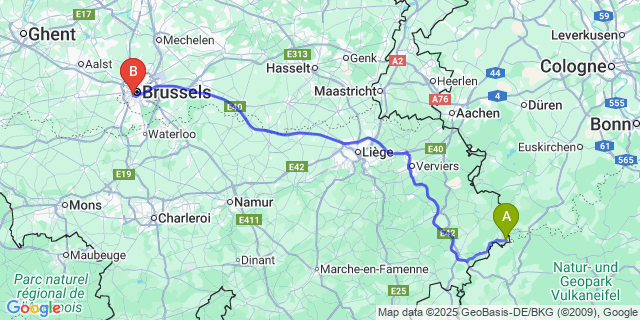 Map: Brussels Midi Train Station to Krewinkel