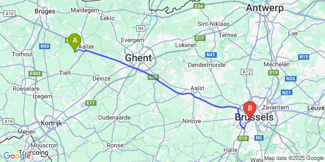 Map: Brussels Midi Train Station to Kruiskerke