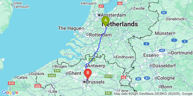 Map: Brussels Zaventem Airport (BRU) to Kruisstraat