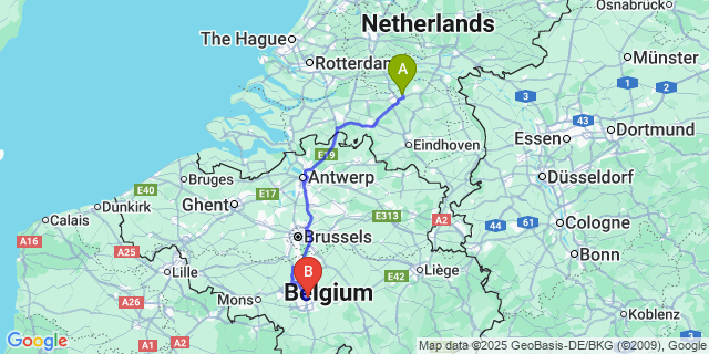 Map: Charleroi Airport Brussels South (CRL) to Kruisstraat