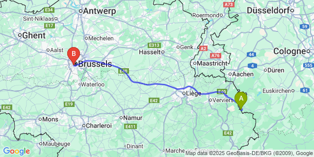 Map: Brussels Midi Train Station to Kuchelscheid