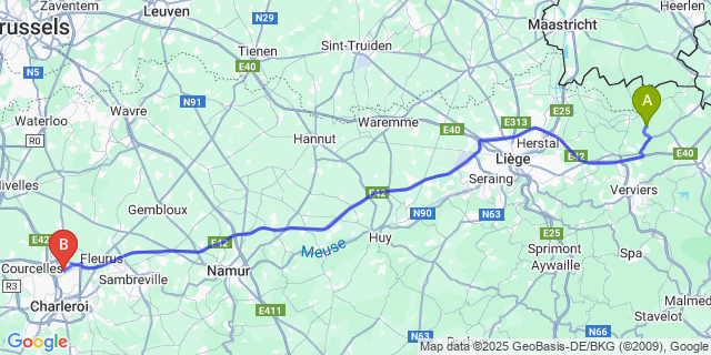 Map: Charleroi Airport Brussels South (CRL) to La Clouse