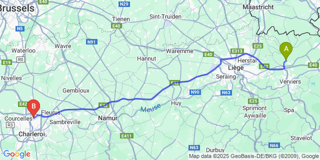 Map: Charleroi Airport Brussels South (CRL) to La Minerie
