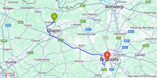 Map: Brussels Midi Train Station to Langerbrugge