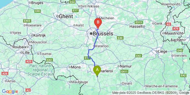 Map: Brussels Zaventem Airport (BRU) to Le Bultia