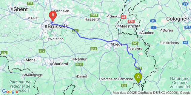 Map: Brussels Zaventem Airport (BRU) to Lengeler