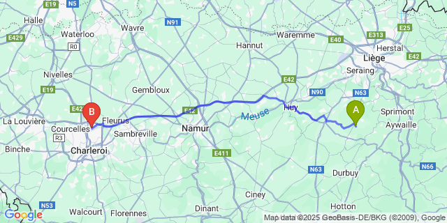 Map: Charleroi Airport Brussels South (CRL) to Les Floxhes
