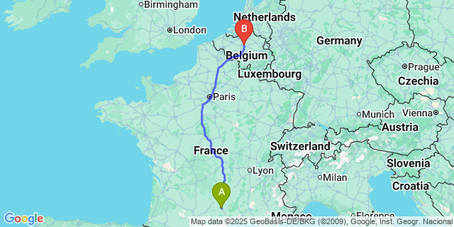 Map: Brussels Zaventem Airport (BRU) to Les Rivages