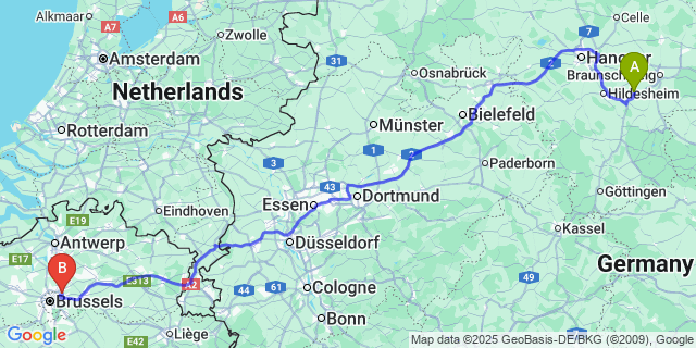 Map: Brussels Zaventem Airport (BRU) to Lesse
