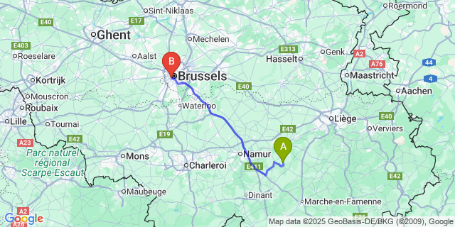 Map: Brussels Midi Train Station to Libois