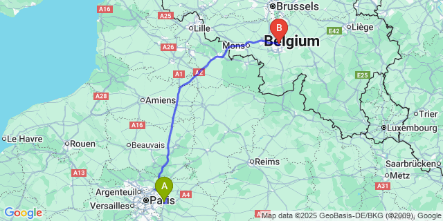 Map: Charleroi Airport Brussels South (CRL) to Logne