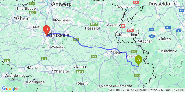 Map: Brussels Midi Train Station to Longfaye