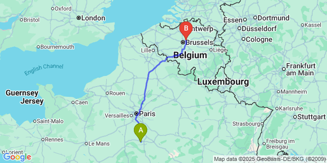 Map: Brussels Zaventem Airport (BRU) to Lorcy