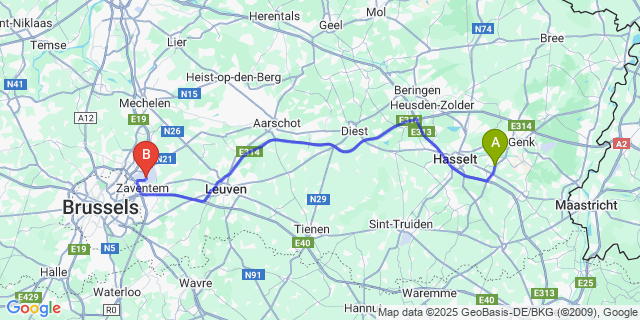 Map: Brussels Zaventem Airport (BRU) to Lutselus