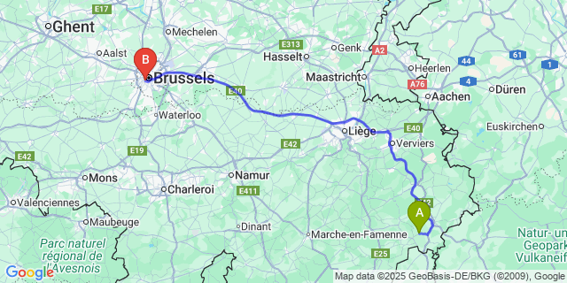 Map: Brussels Midi Train Station to Maldingen