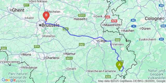 Map: Brussels Zaventem Airport (BRU) to Maldingen