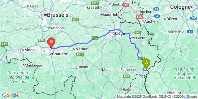 Map: Charleroi Airport Brussels South (CRL) to Maspelt