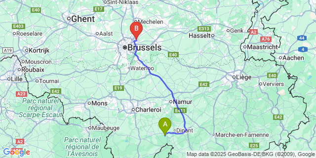 Map: Brussels Zaventem Airport (BRU) to Maurenne
