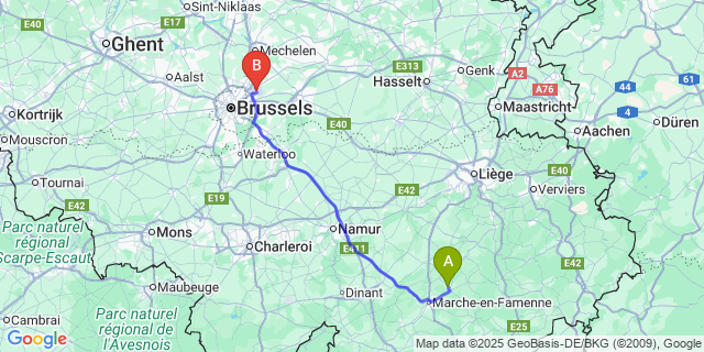 Map: Brussels Zaventem Airport (BRU) to Melreux