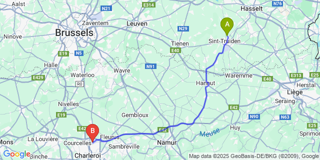 Map: Charleroi Airport Brussels South (CRL) to Melveren