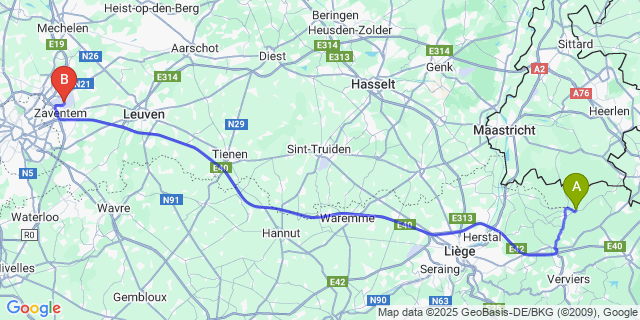 Map: Brussels Zaventem Airport (BRU) to Merckhof