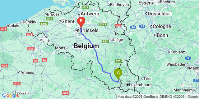 Map: Brussels Zaventem Airport (BRU) to Metzert