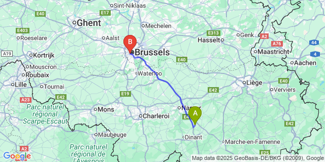 Map: Brussels Midi Train Station to Mianoye