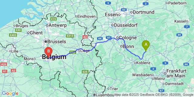 Map: Charleroi Airport Brussels South (CRL) to Mille