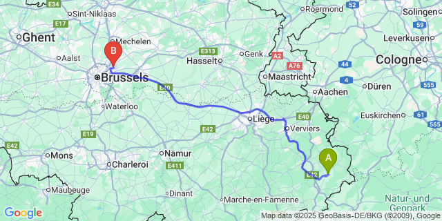 Map: Brussels Zaventem Airport (BRU) to Mirfeld