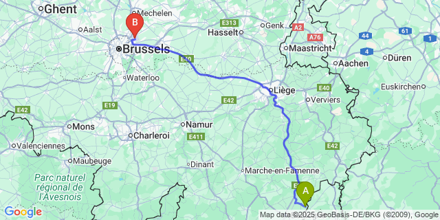 Map: Brussels Zaventem Airport (BRU) to Moinet