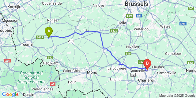 Map: Charleroi Airport Brussels South (CRL) to Montroeul-au-Bois