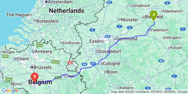 Map: Charleroi Airport Brussels South (CRL) to Mery