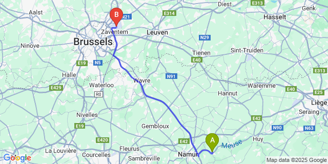 Map: Brussels Zaventem Airport (BRU) to Nameche