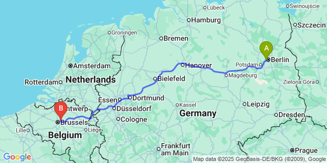 Map: Brussels Zaventem Airport (BRU) to Neffe