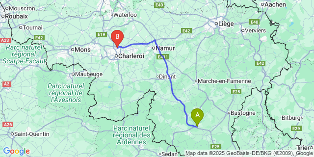 Map: Charleroi Airport Brussels South (CRL) to Neuvillers