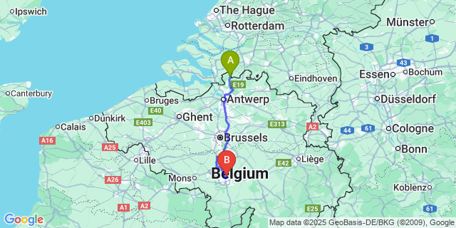 Map: Charleroi Airport Brussels South (CRL) to Nieuwmoer