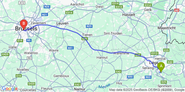 Map: Brussels Midi Train Station to Ninane