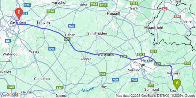 Map: Brussels Zaventem Airport (BRU) to Niveze