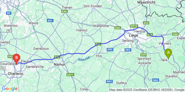 Map: Charleroi Airport Brussels South (CRL) to Niveze