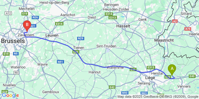 Map: Brussels Zaventem Airport (BRU) to Noblehaye