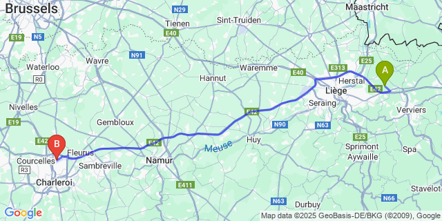 Map: Charleroi Airport Brussels South (CRL) to Noblehaye