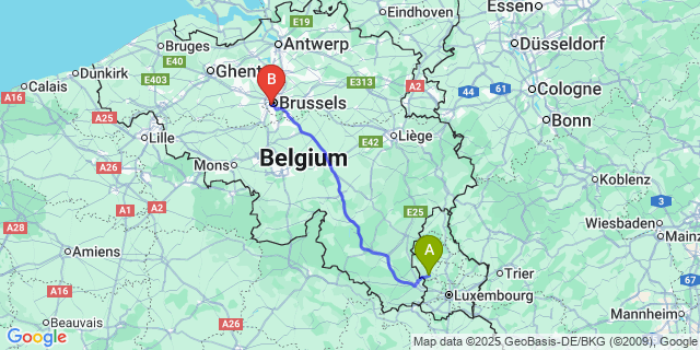 Map: Brussels Midi Train Station to Noedange