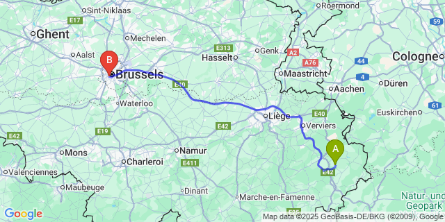 Map: Brussels Midi Train Station to Ondenval
