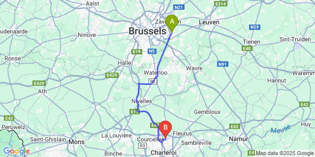 Map: Charleroi Airport Brussels South (CRL) to Oppem