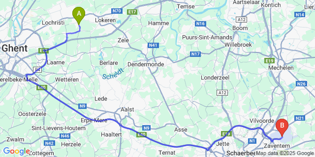 Map: Brussels Zaventem Airport (BRU) to Oudenbos