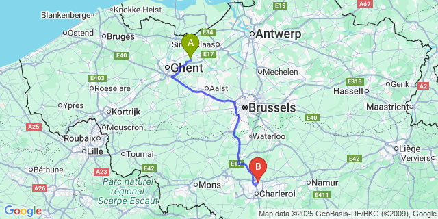 Map: Charleroi Airport Brussels South (CRL) to Oudenbos