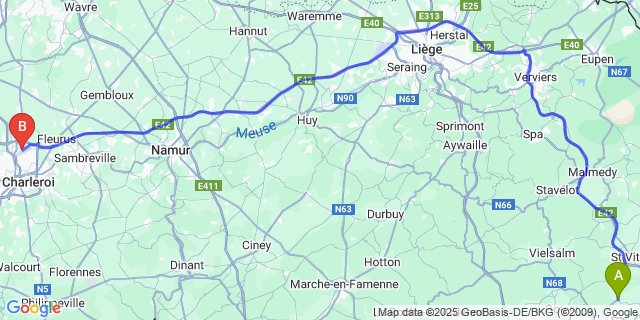 Map: Charleroi Airport Brussels South (CRL) to Oudler
