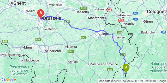 Map: Brussels Midi Train Station to Our