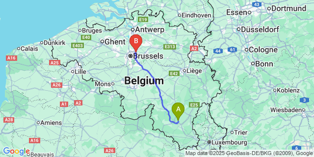 Map: Brussels Zaventem Airport (BRU) to Ourt