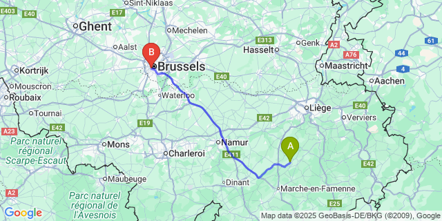 Map: Brussels Midi Train Station to Palenge